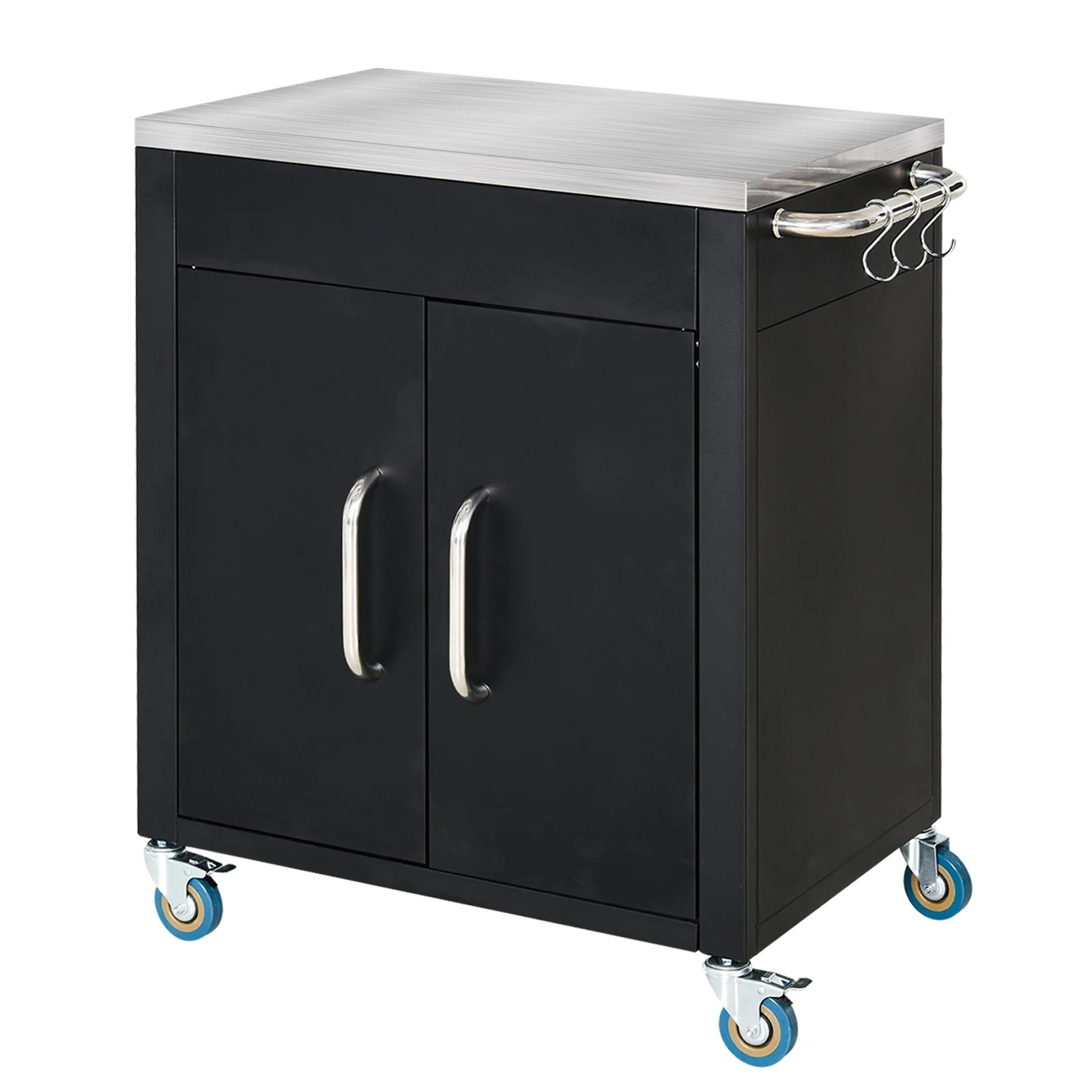 Kitchen Trolley Serving Cabinet with Wheels Hooks 86x50x86.5cm, Black Stainless Steel - Image 2