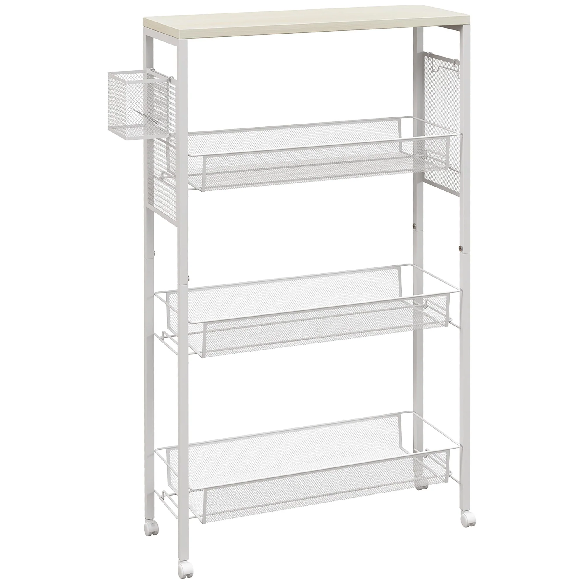 Kitchen Trolley Serving Cart, 3 Levels, Worktop, Hooks, Steel, White - Image 2
