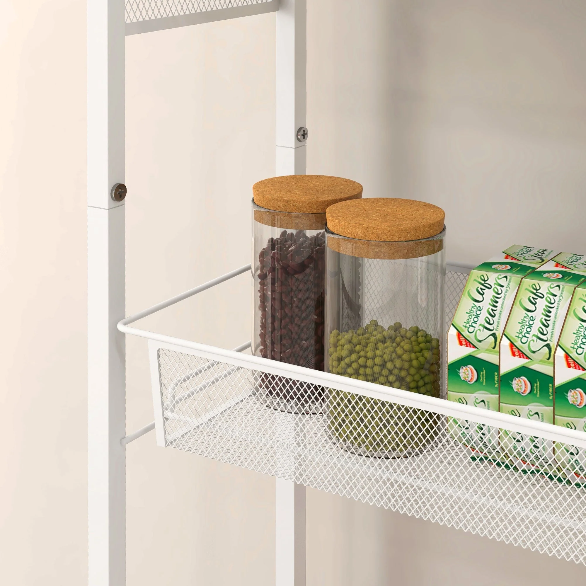 Kitchen Trolley Serving Cart, 3 Levels, Worktop, Hooks, Steel, White - Image 8