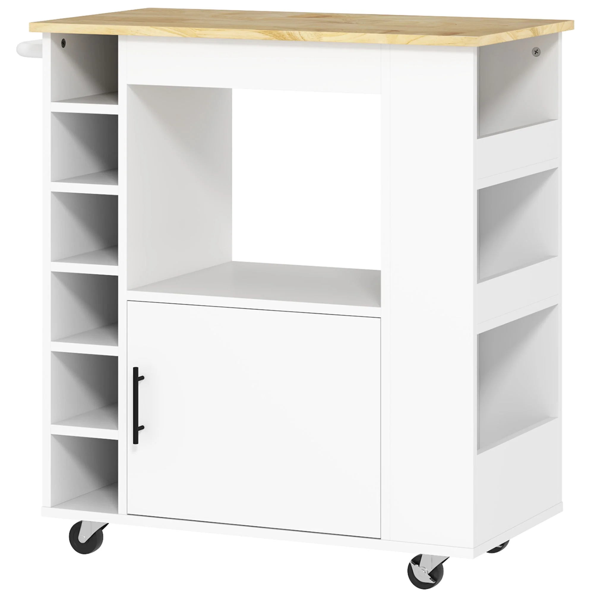 Kitchen Trolley with Worktop, Shelves, Wine Racks, Soft-Close Hinges, Oak - Image 2
