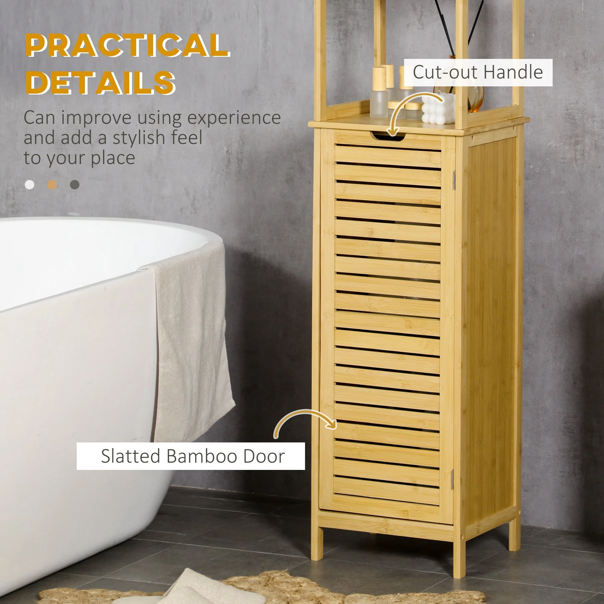 kleankin Bathroom Cabinet, 3 Open Compartments, 1 Cupboard, Bamboo - Image 6