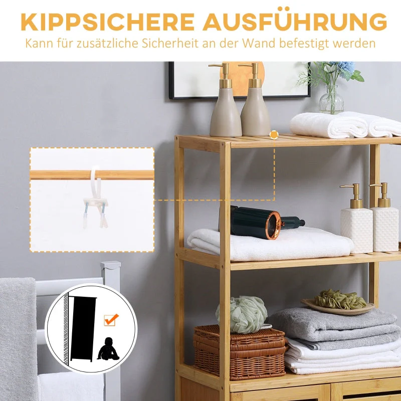 kleankin Bathroom Cabinet, Louvre Doors, Shelf, Bamboo Wood - Image 5