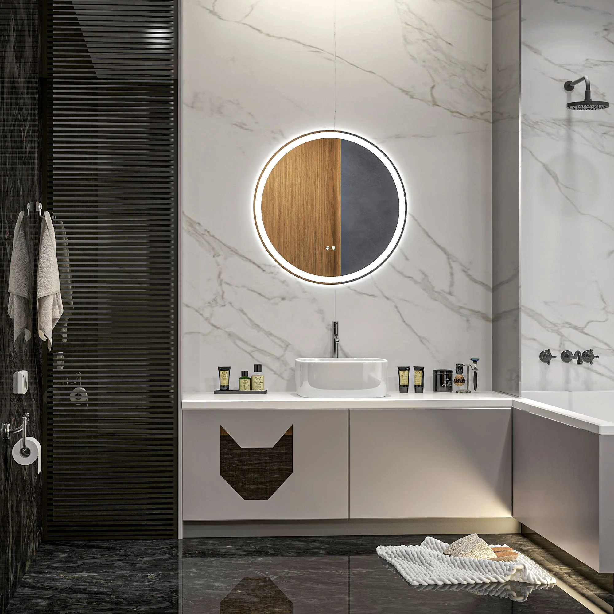 kleankin Bathroom Mirror, LED Illuminated Touch, Aluminum Frame
