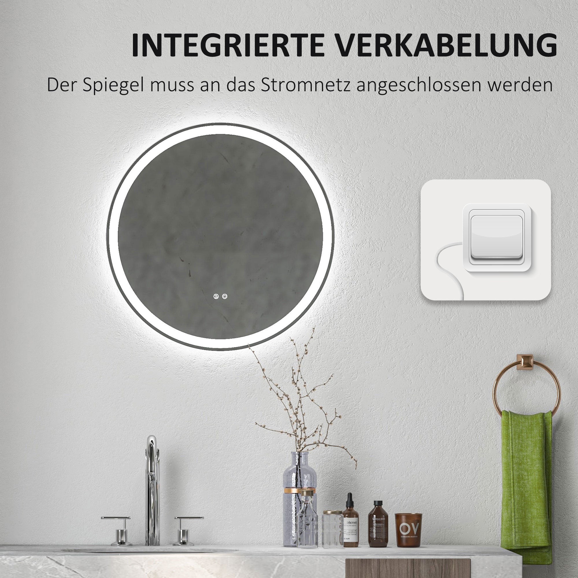 kleankin Bathroom Mirror, LED Illuminated Touch, Aluminum Frame - Image 7