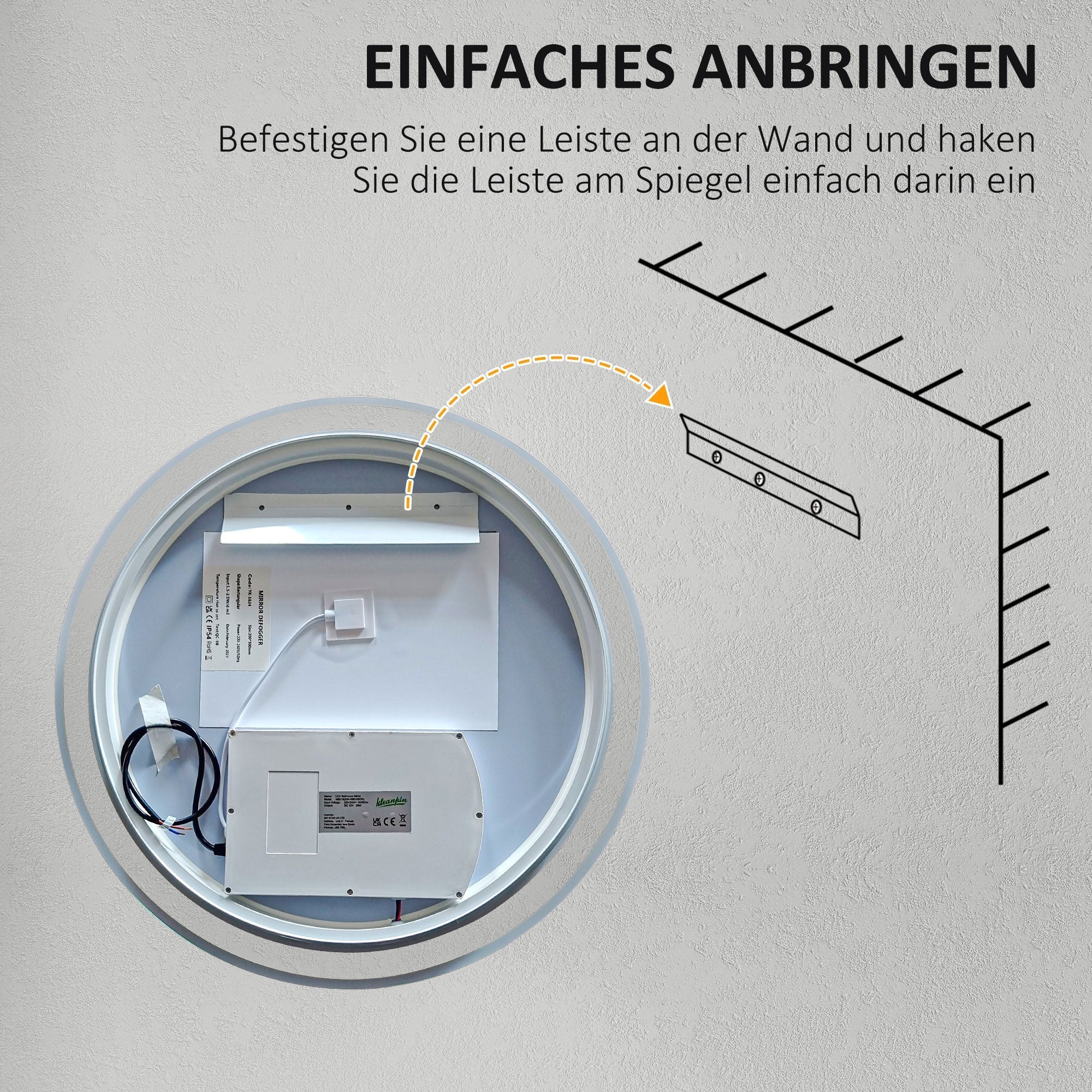 kleankin Bathroom Mirror, LED Illuminated Touch, Aluminum Frame - Image 8