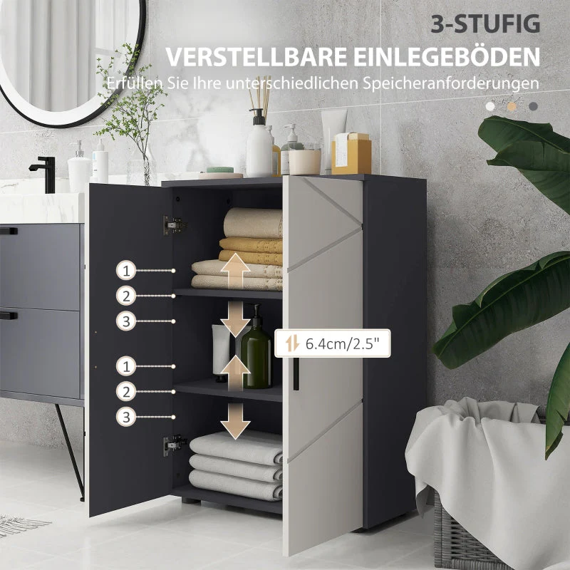 kleankin Bathroom Side Cabinet Double Door Adjustable Shelves Gray - Image 5