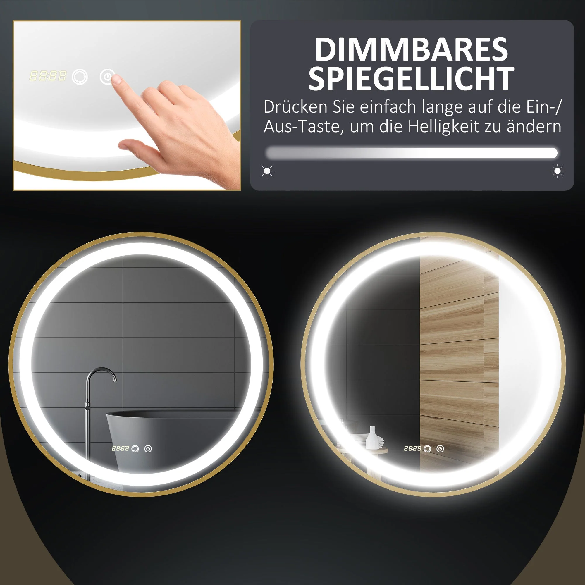 kleankin Dimmable Mirror with LED Light, 60x60cm, Aluminum Alloy - Image 5