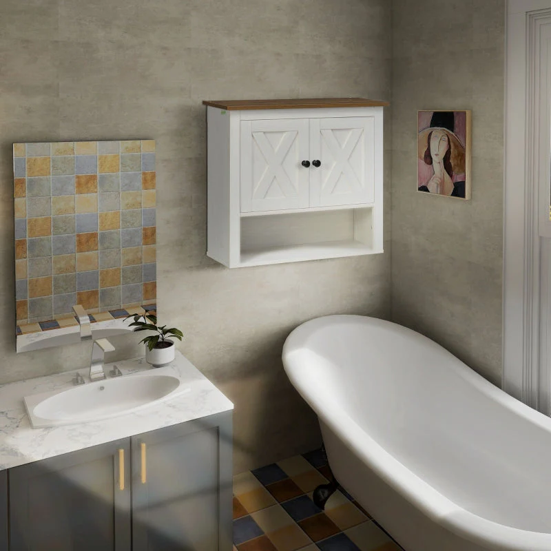 kleankin Farmhouse On-Wall Bathroom Storage Cabinet - White