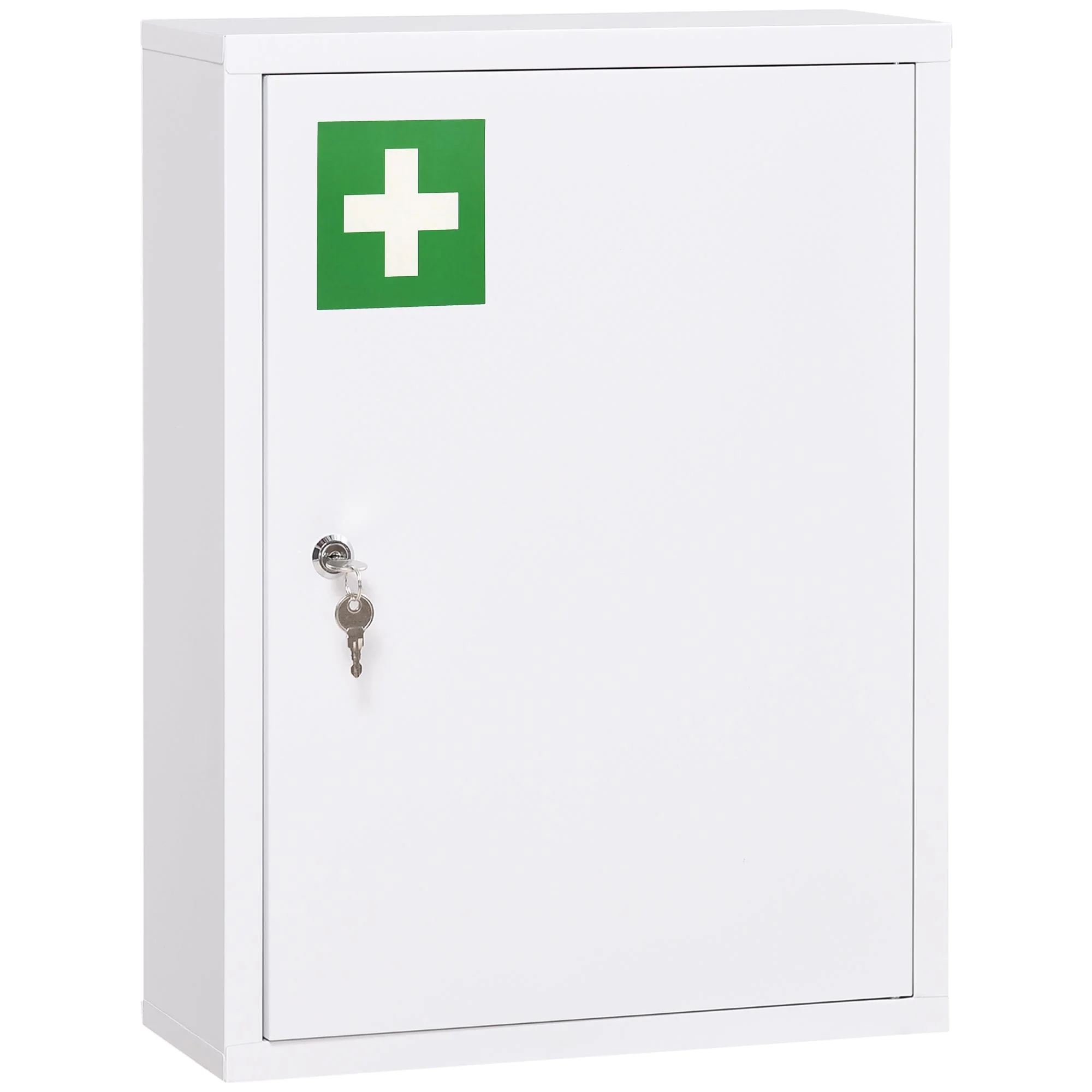 Kleankin Medicine Cabinet, Lockable Wall Mount, Steel, White - Image 2