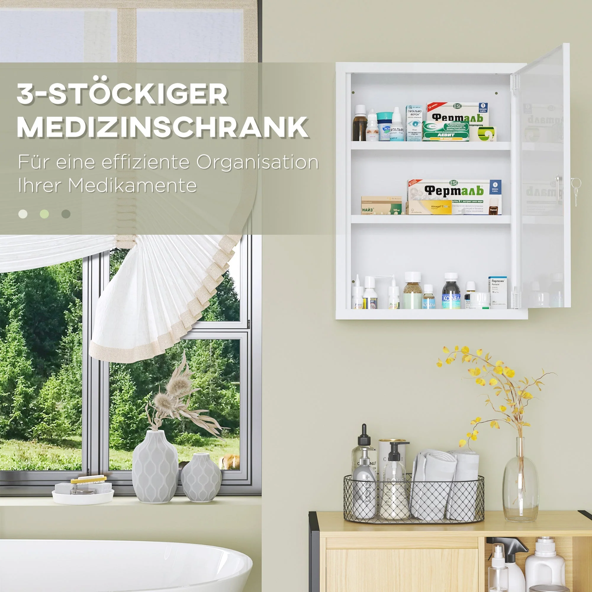 Kleankin Medicine Cabinet, Lockable Wall Mount, Steel, White - Image 5