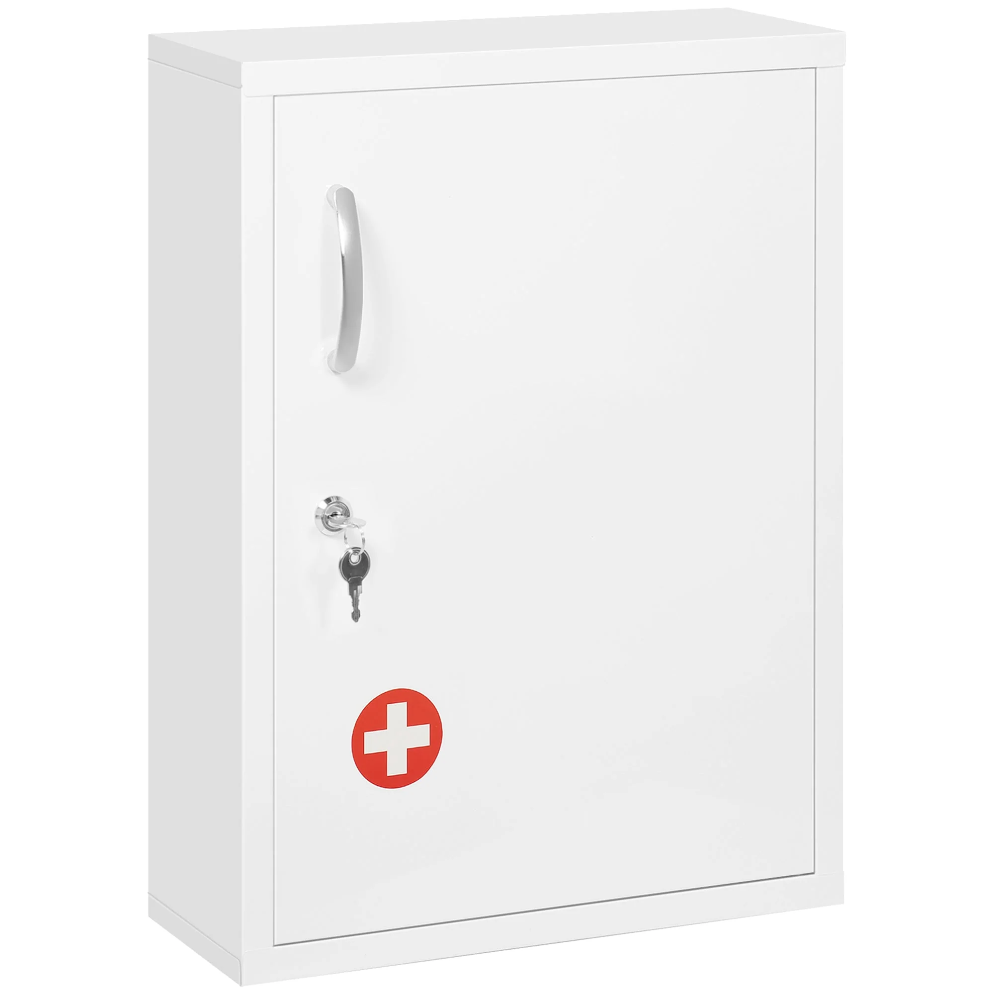 kleankin Medicine Cabinet Wall-Mounted Lockable Steel, White - Image 2