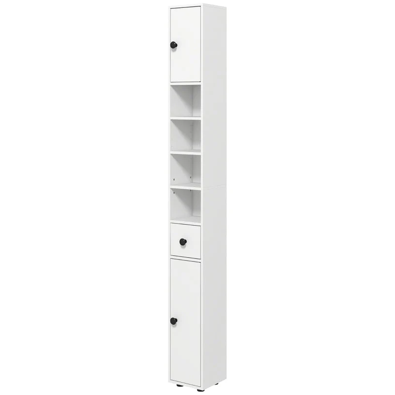kleankin Slim Bathroom Cabinet, Tall Toilet Cabinet with Drawer & 4 Open Compartments, White