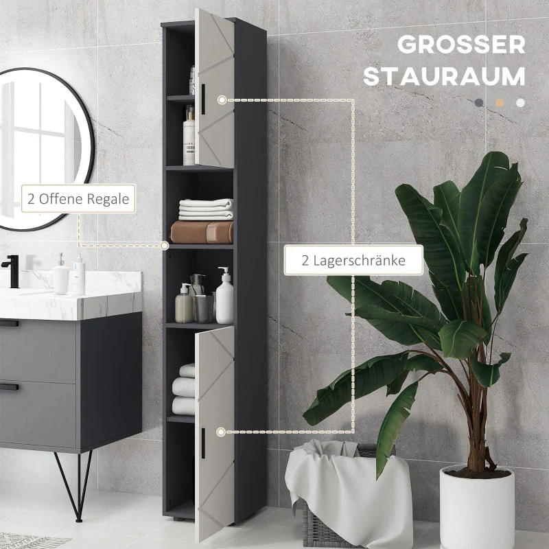 Kleankin Slim Bathroom Cabinet, Tall with Adjustable Shelf, Gray - Image 4