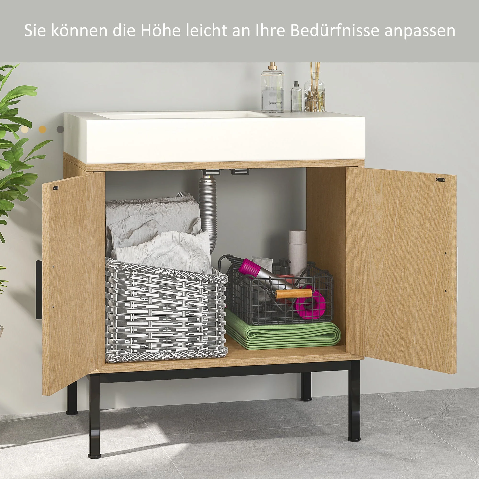 kleankin Vanity Unit, Rattan Look, Anti-Tip Protection, Oak - Image 5