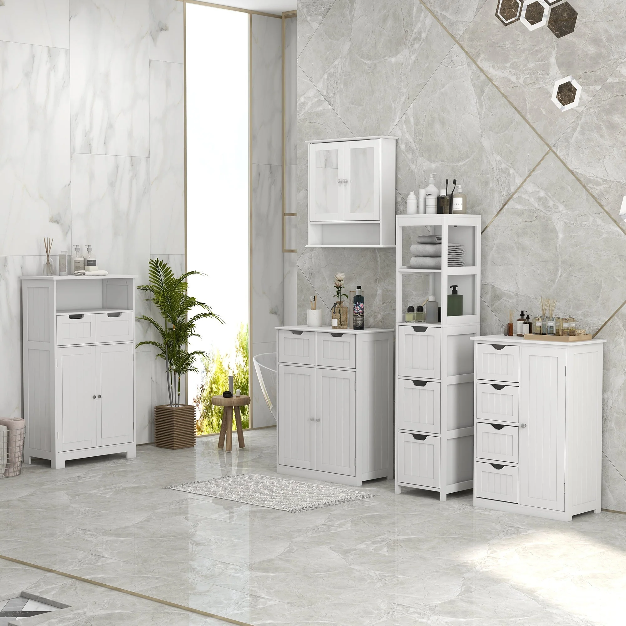 Kleankin Wall-mounted Bathroom Cabinet Mirror Door Organiser Storage Shelves White