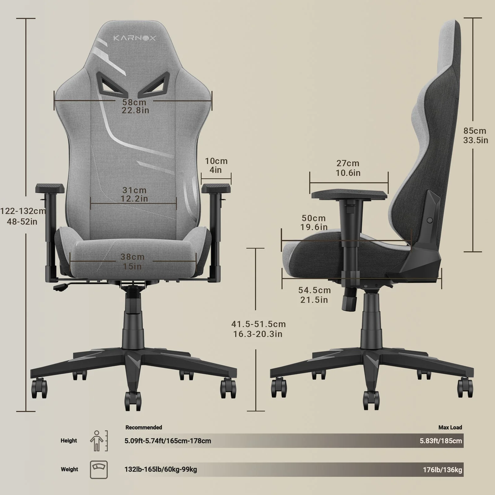 KORNOX Gaming Chair, High Back Swivel Ergonomic Support, Silver Gray Fabric - Image 4
