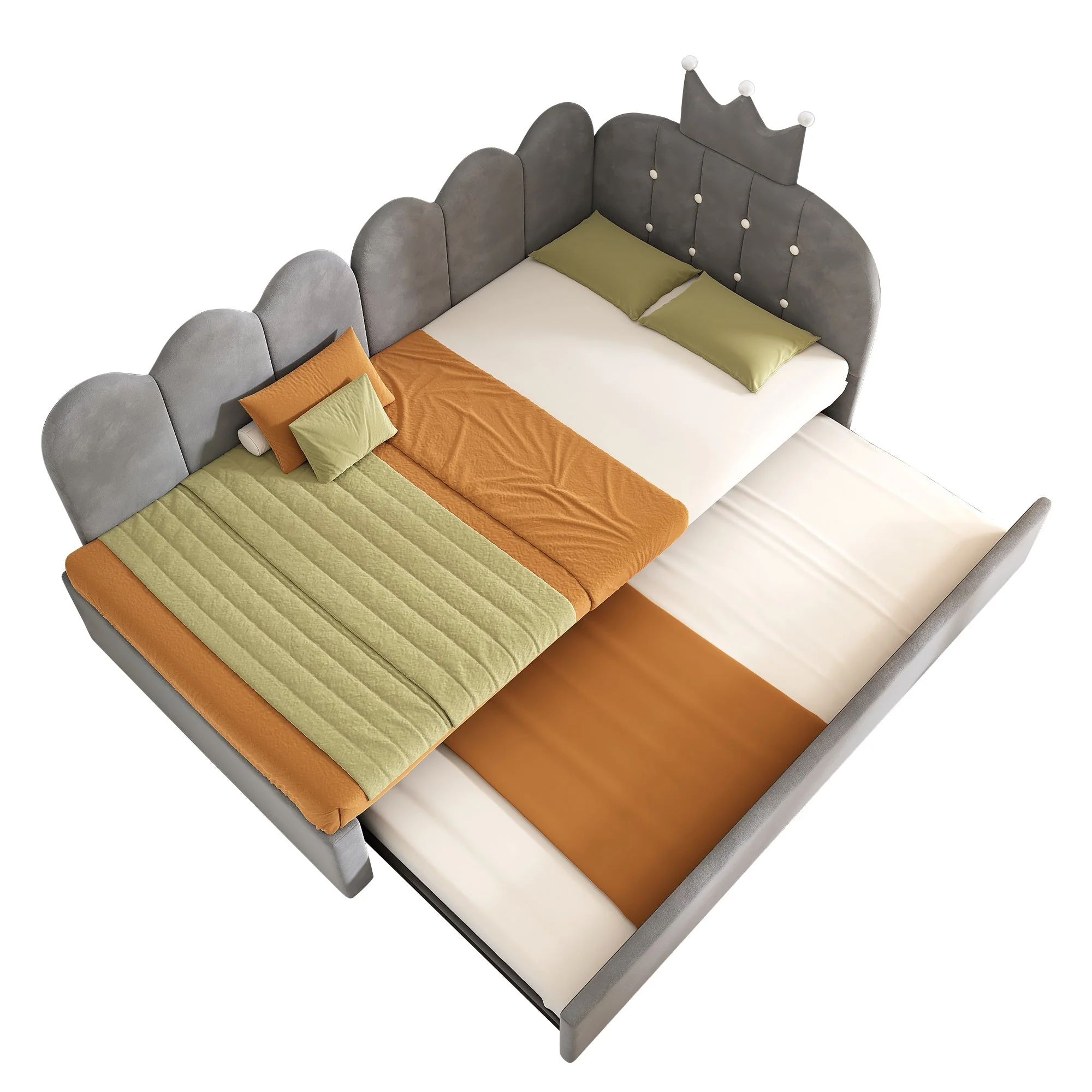 L-Shape Sofa Bed with Pull-Out Guest Bed and Crown Lattice Design, 90x200cm, Grey Velvet - Image 3
