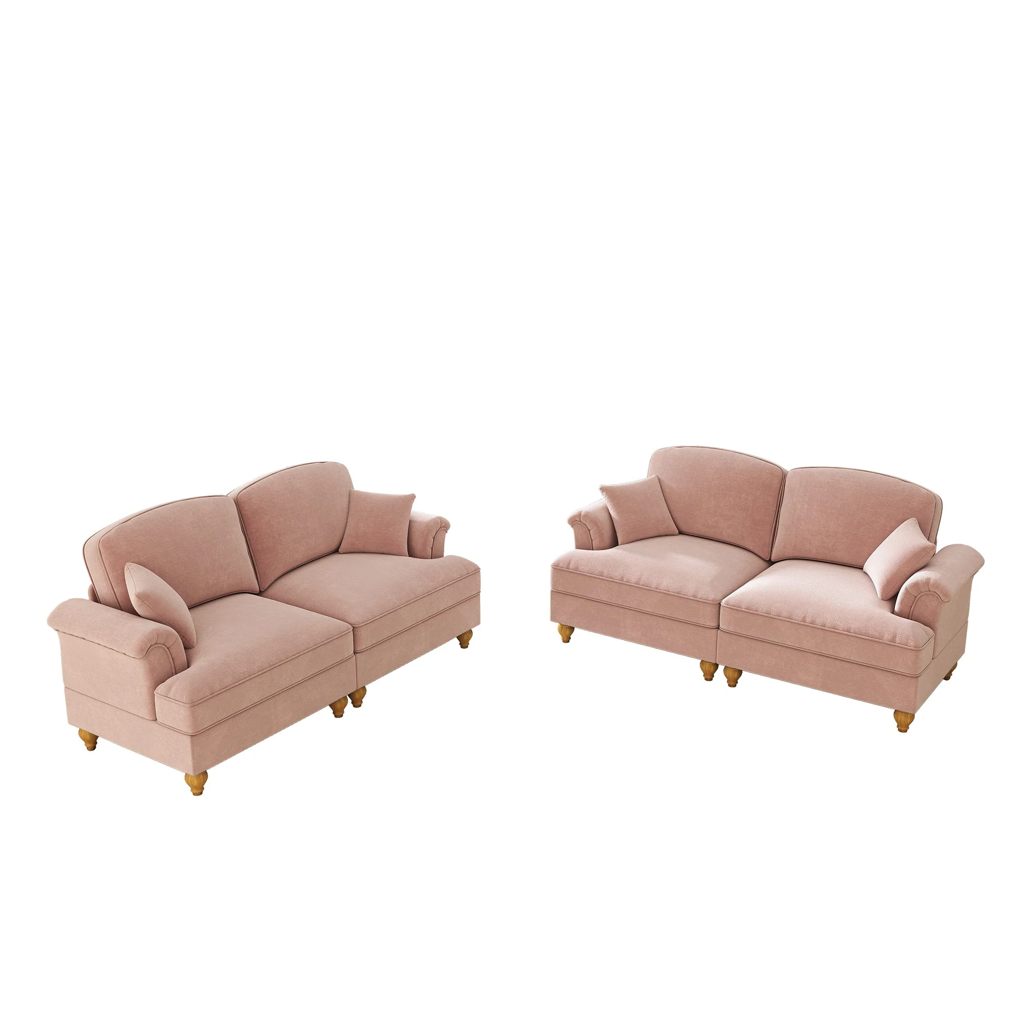 L-Shaped 2-Seater Sofa Mid-Century Movable Ottoman Chenille - Pink - Image 9