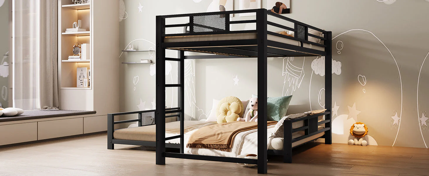 L-shaped Bunk Bed 90x200 over 140x200, Metal, Black - Image 9