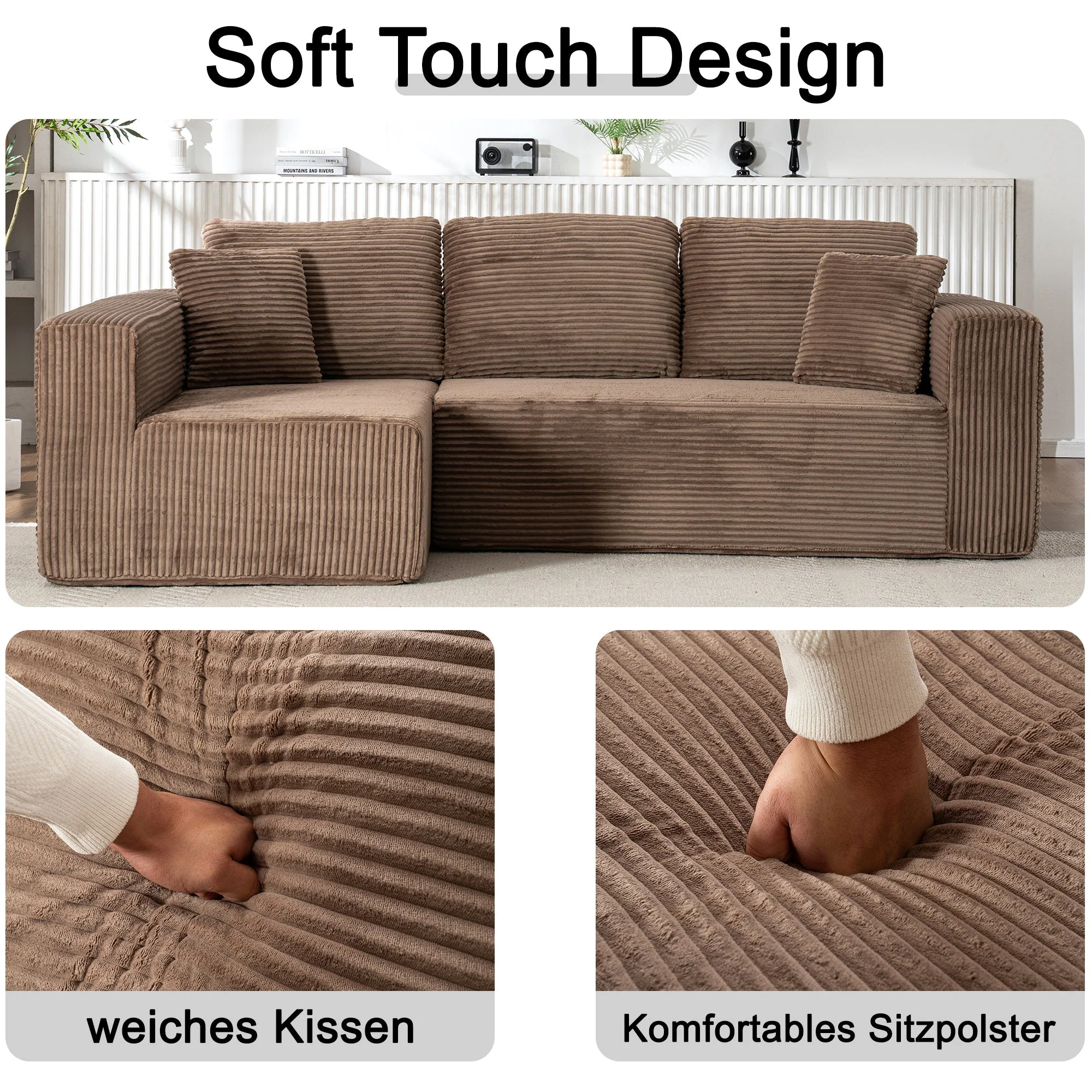 L-Shaped Cloud Sofa, Modern Modular Chaise Lounge with Armchair, No Assembly Required, Core Fabric - Image 5