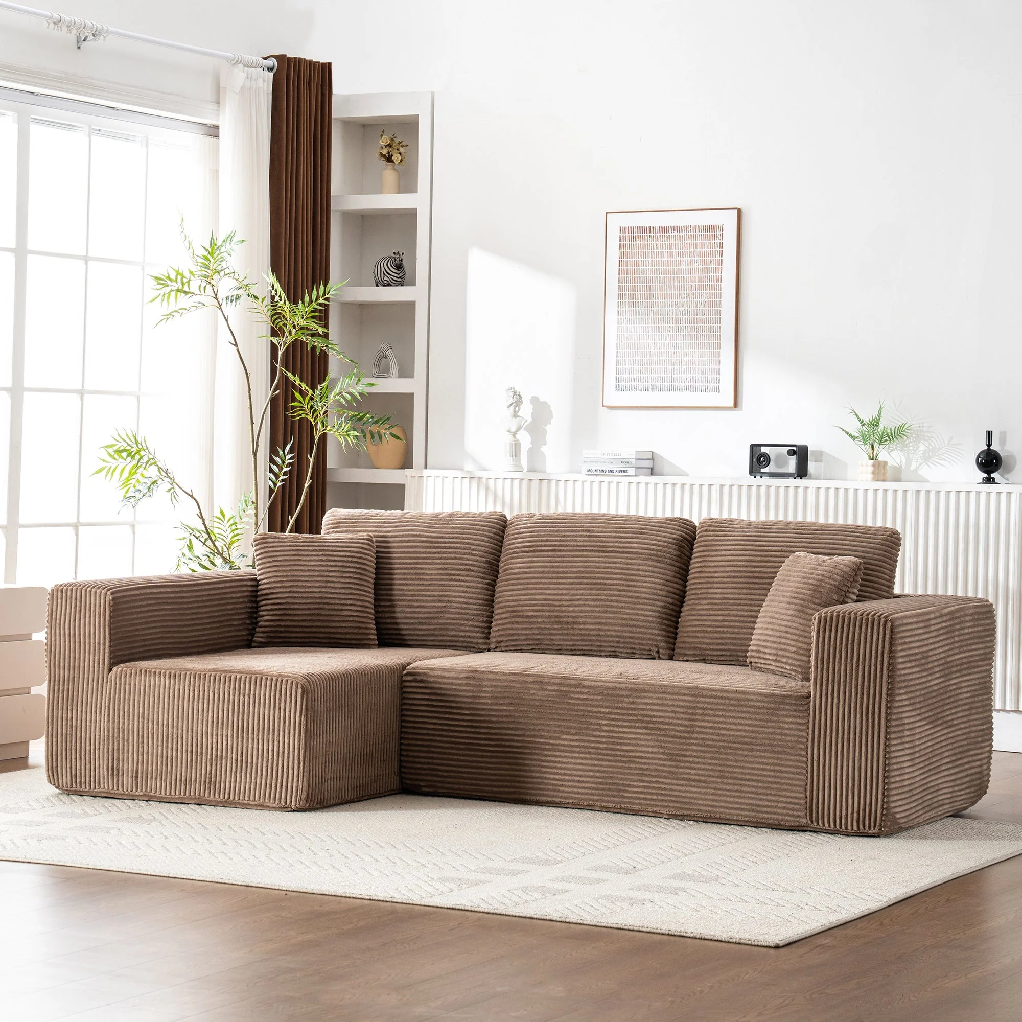 L-Shaped Cloud Sofa, Modern Modular Chaise Lounge with Armchair, No Assembly Required, Core Fabric - Image 8