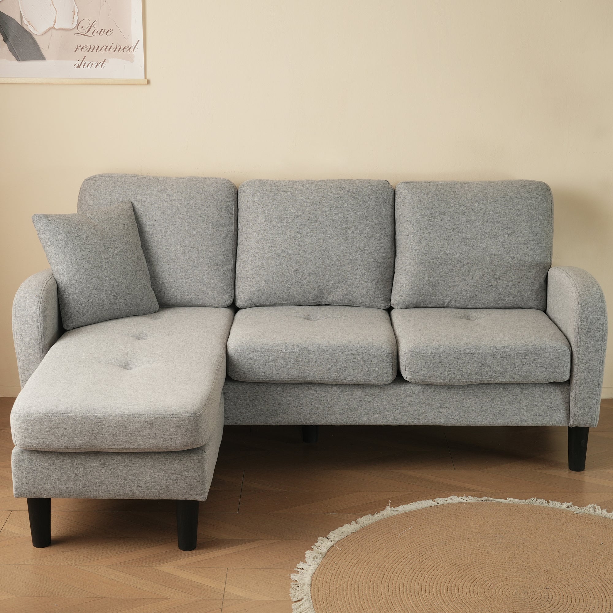 L-shaped Corner Sofa 3-Seater Chaise Longue Modular - Cotton-Linen - Image 2