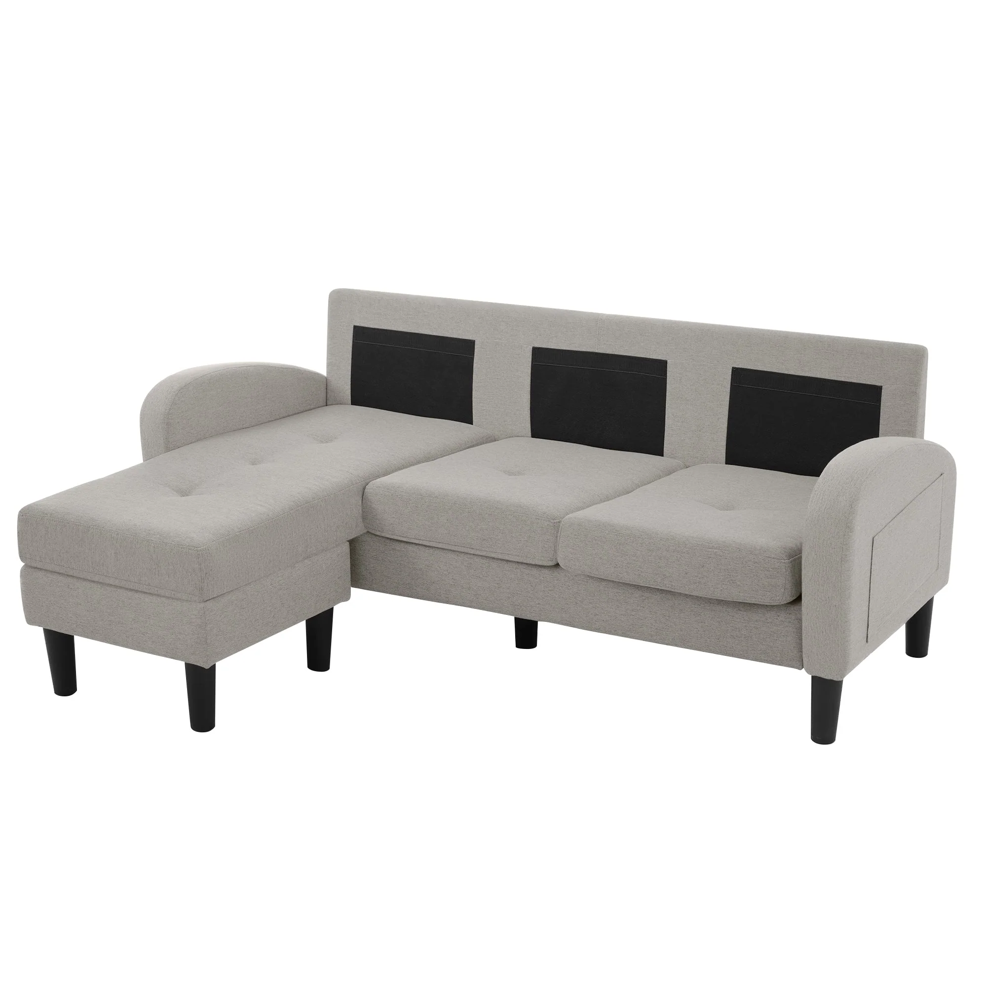 L-shaped Corner Sofa 3-Seater Chaise Longue Modular - Cotton-Linen - Image 9