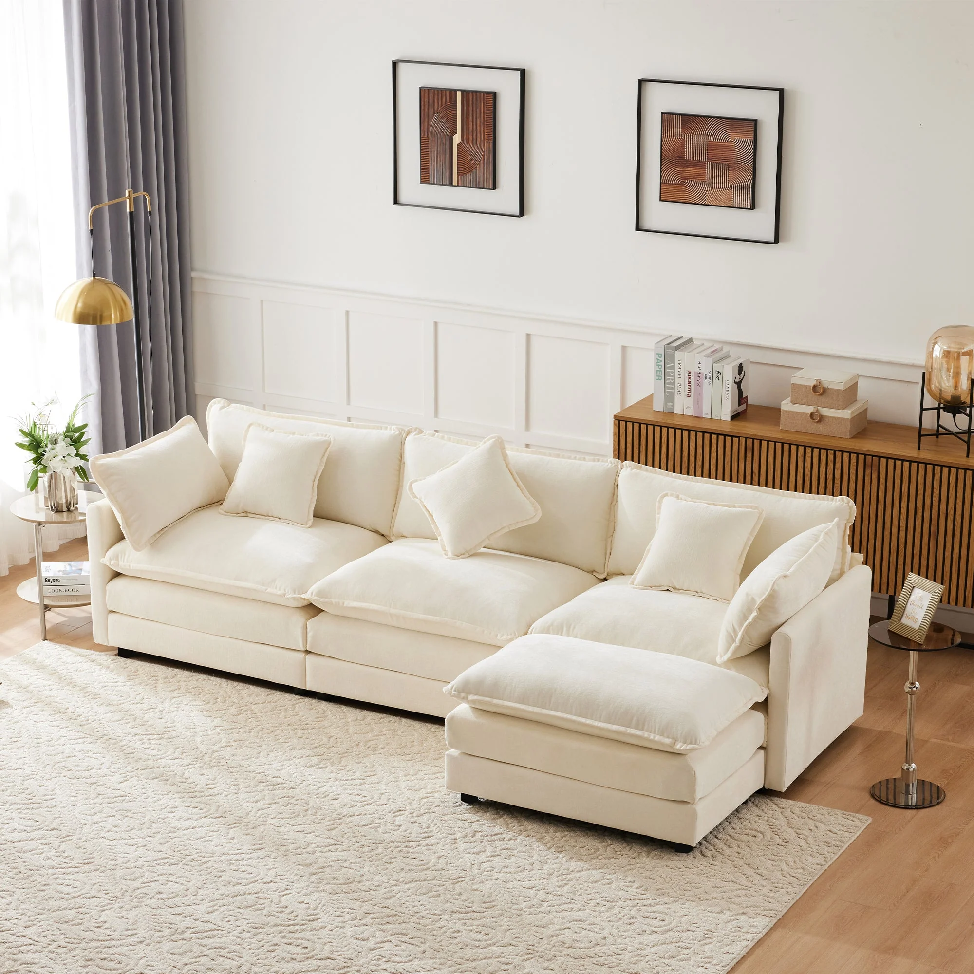 L-Shaped Corner Sofa 3-Seater Upholstered with Footrest, Modern Chenille Fabric - Image 5