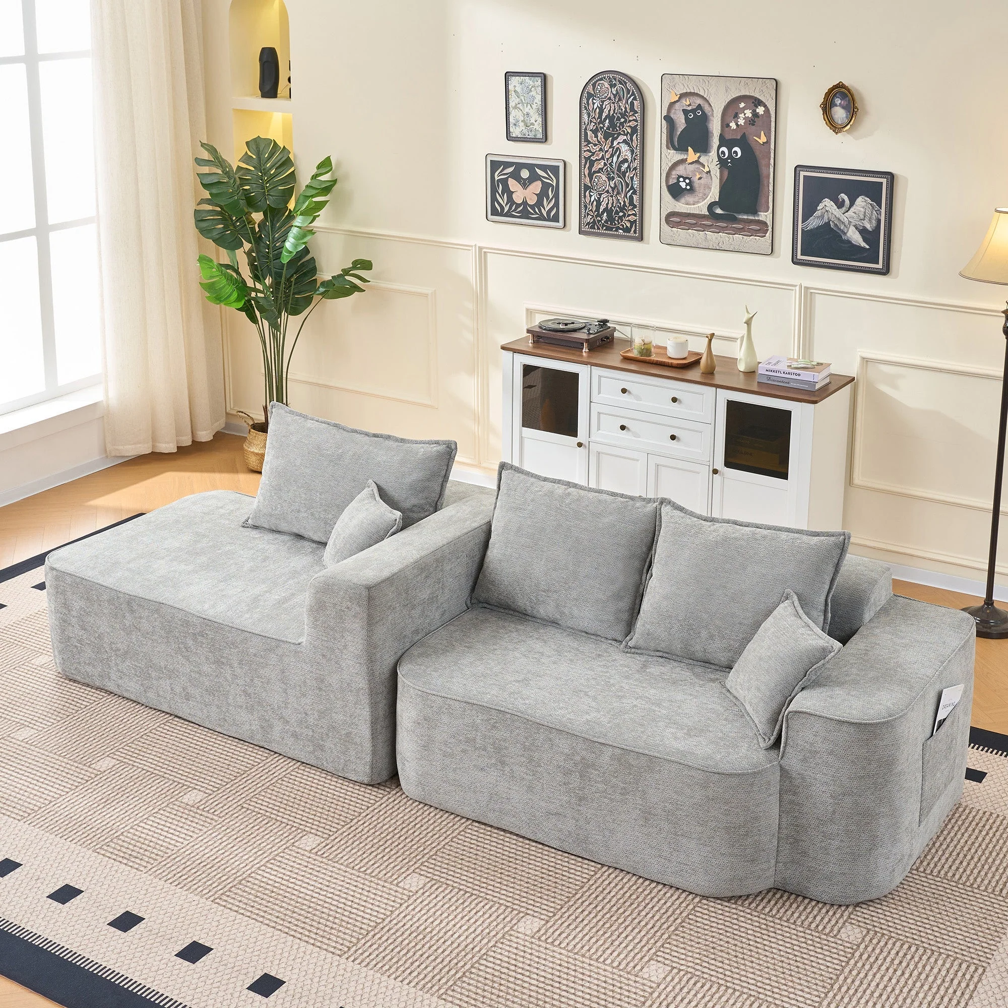 L-Shaped Corner Sofa Cloud Couch Modular Chaise XXL Deep Seat 262cm - Chenille Grey - Image 7