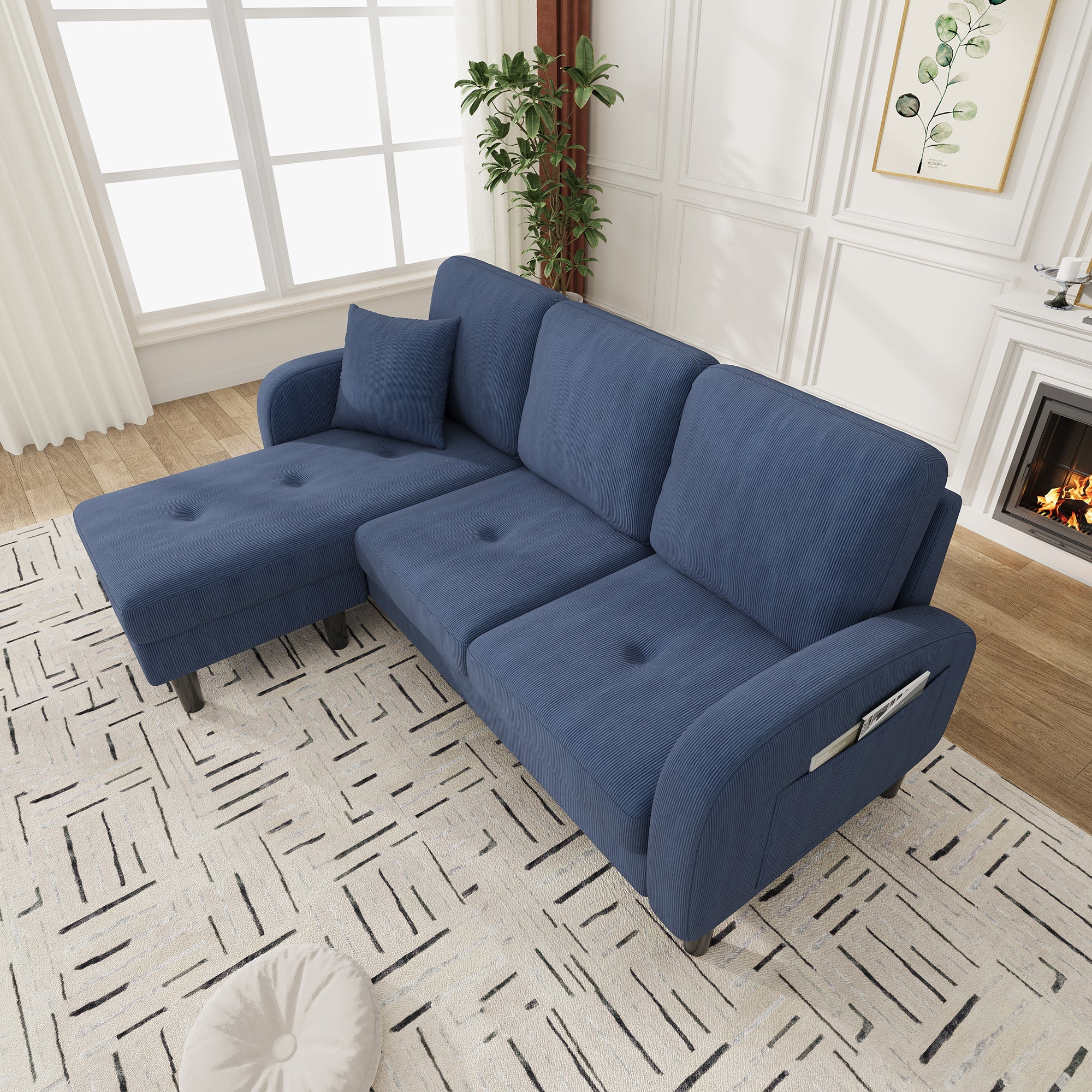 L-shaped Corner Sofa with Chaise Longue, 3-Seater Modular Design, Corduroy Fabric - Image 2
