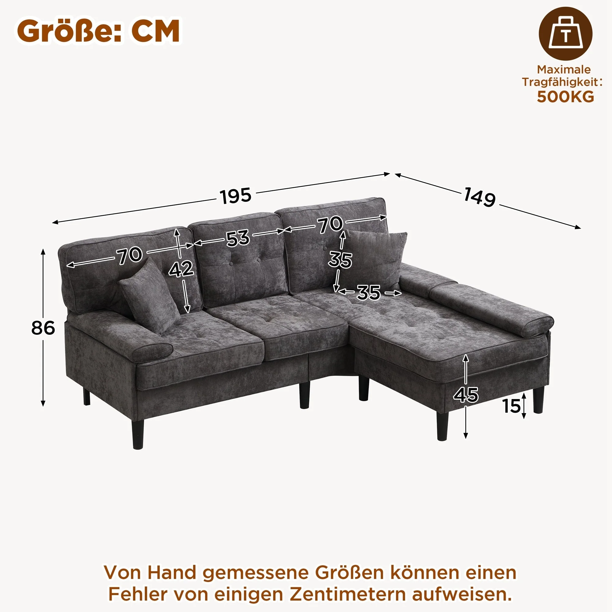 L-Shaped Corner Sofa with Sleeping Function and Movable Footrest, Chenille - Image 6