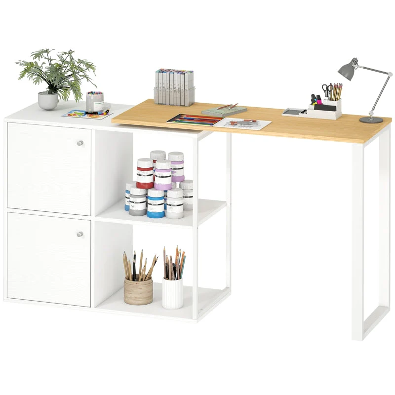 L-shaped Desk, 360° Rotating Corner with 2 Cabinets & 2 Shelves, White - Image 6