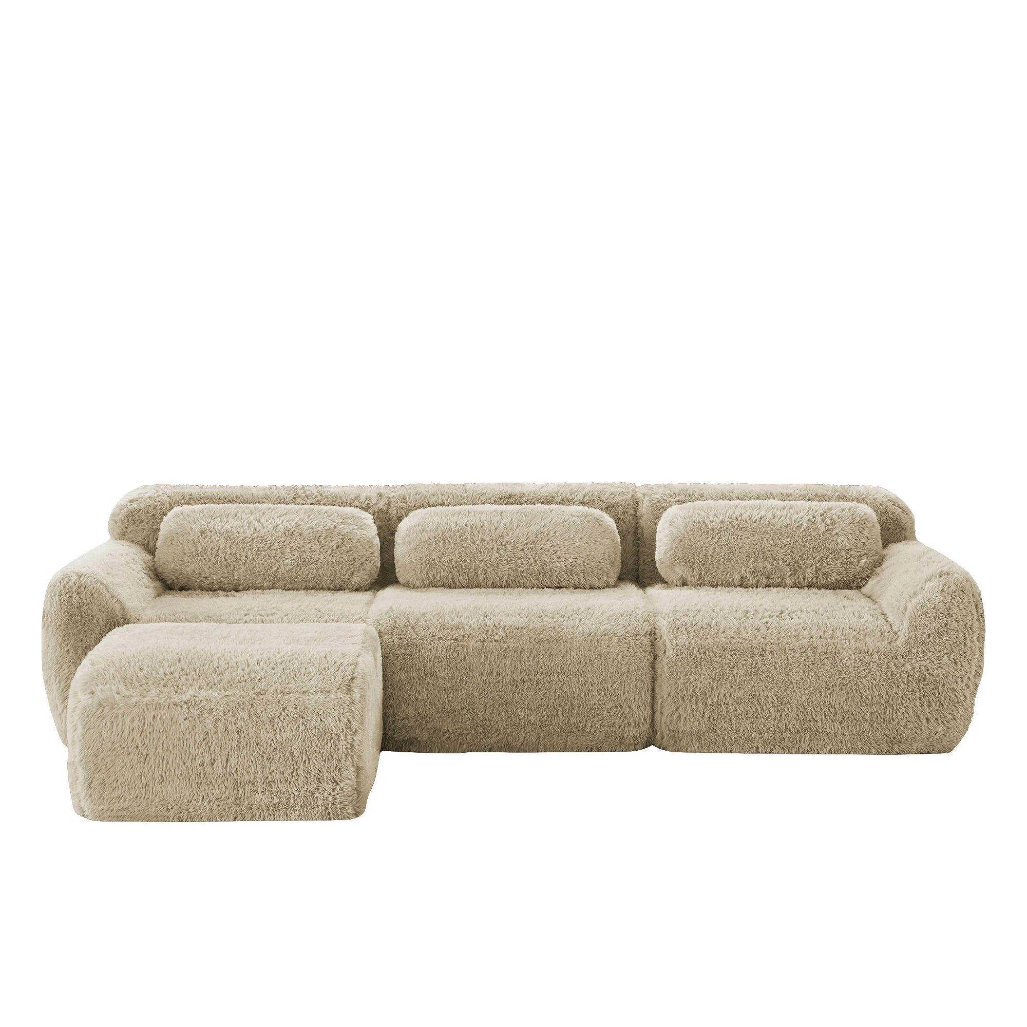 L-shaped Modular Sofa Plush Fabric Deep Frameless - Light Khaki - Image 5