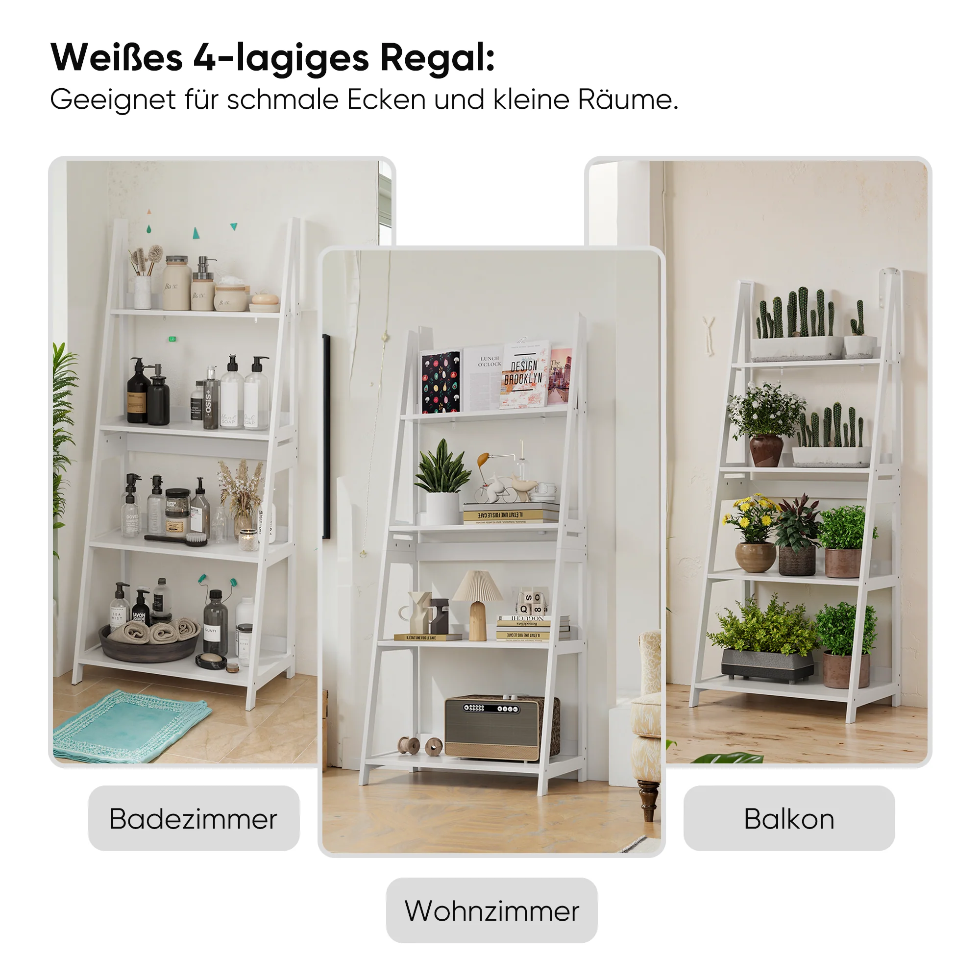 Ladder Bookshelf Display Stand, 4-Tier Bookcase, Bathroom Storage, White - Image 9