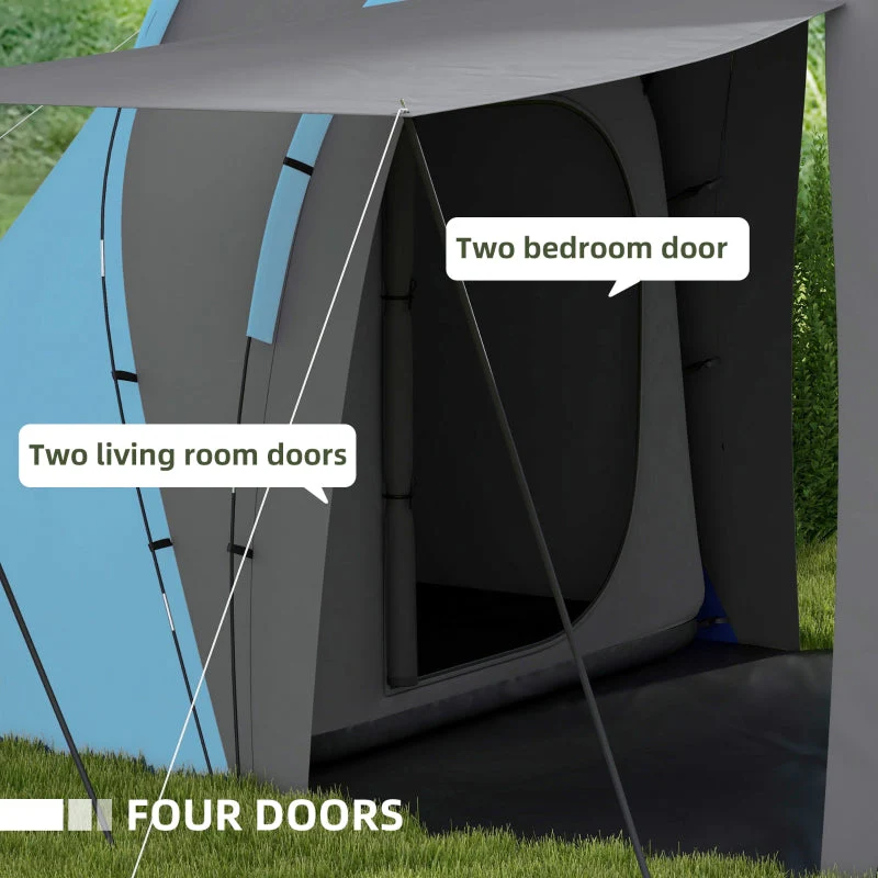 Large Camping Tent, Tunnel, 2 Bedroom, 4-6 Man, 2000mm Waterproof, Blue - Image 5