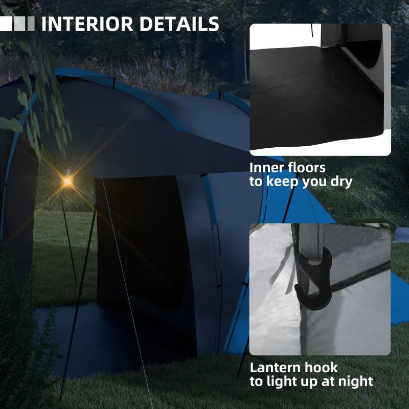 Large Camping Tent, Tunnel, 2 Bedroom, 4-6 Man, 2000mm Waterproof, Blue - Image 6
