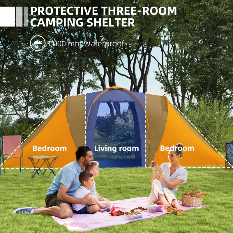 Large Camping Tent Tunnel Tent, 2 Bedroom Living Area, 4-6 Man, Waterproof, Orange - Image 4