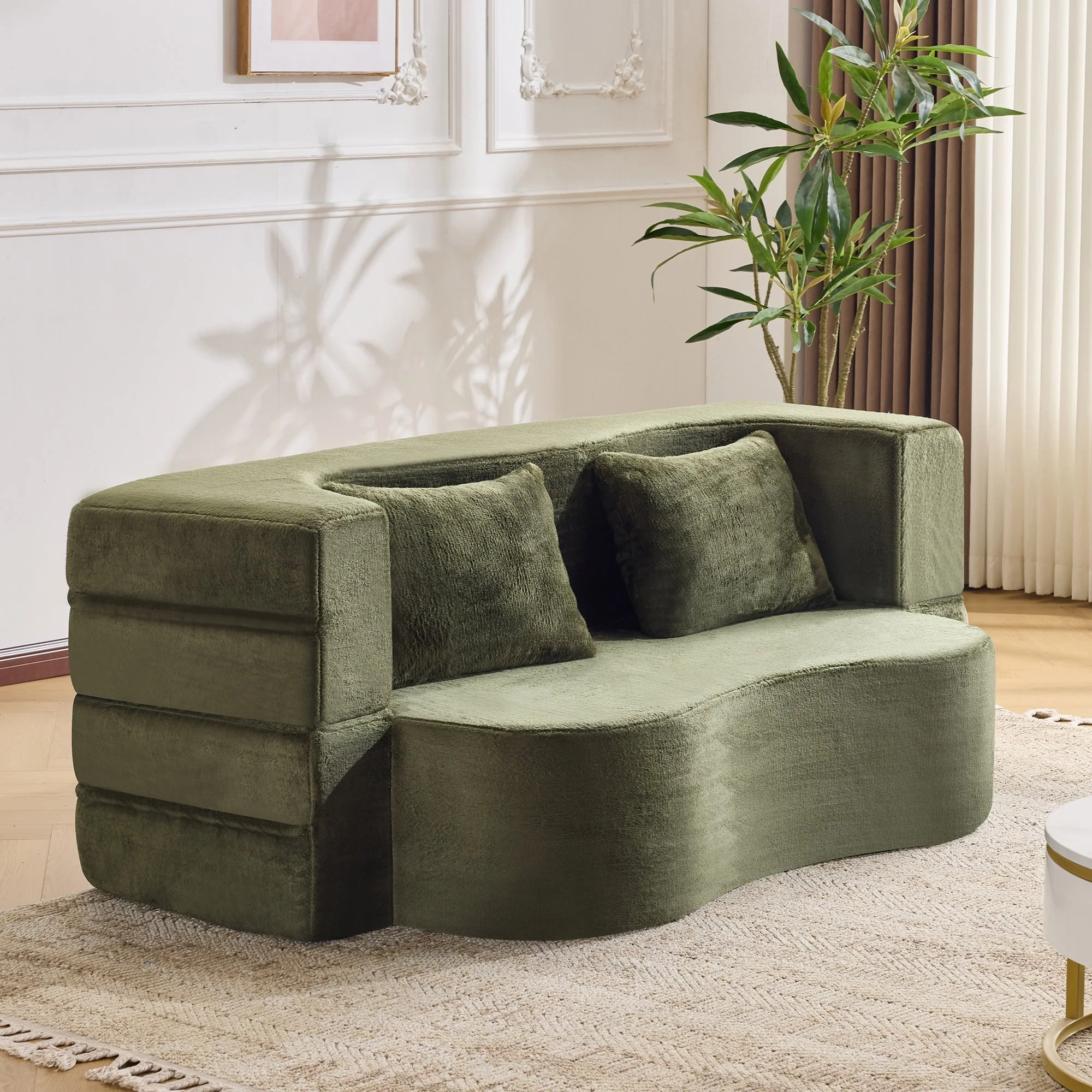 Large Dual-Purpose Futon Sleeper Sofa, Assembly-Free and Foldable Floor-Standing Couch, Green - Image 3