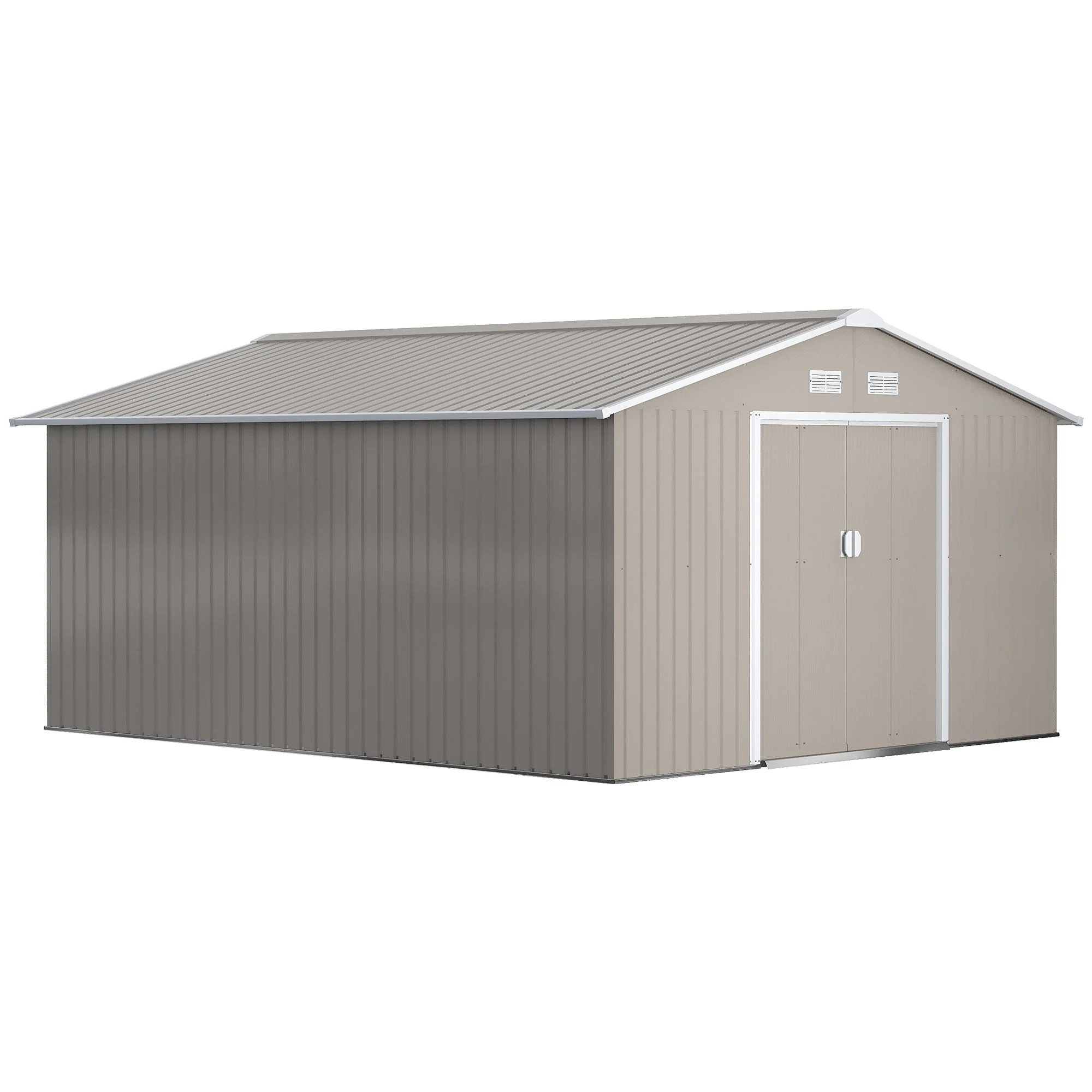 Large Garden Shed, Metal with Foundation Kit and Ventilation, Light Grey - Image 2