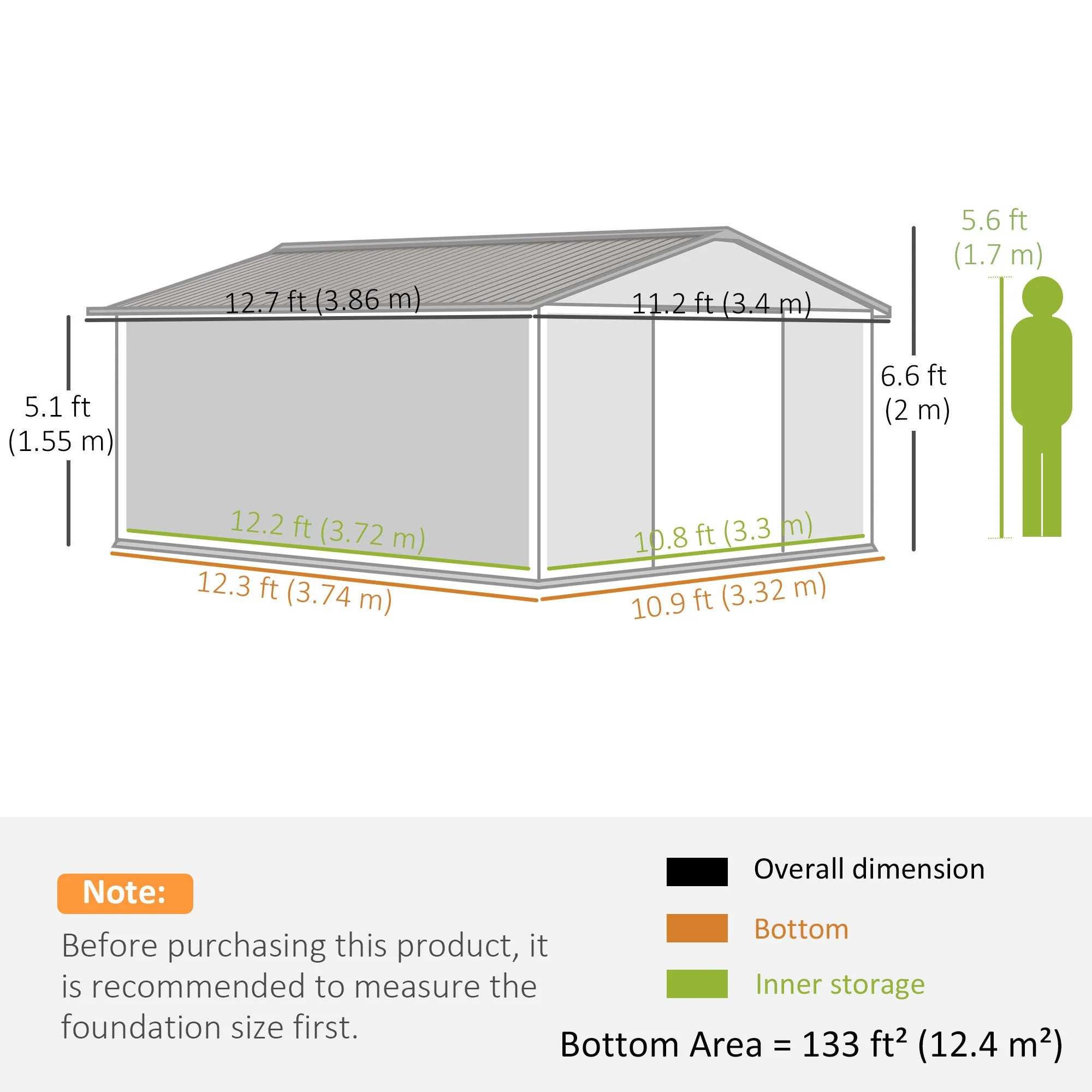 Large Garden Shed, Metal with Foundation Kit and Ventilation, Light Grey - Image 3