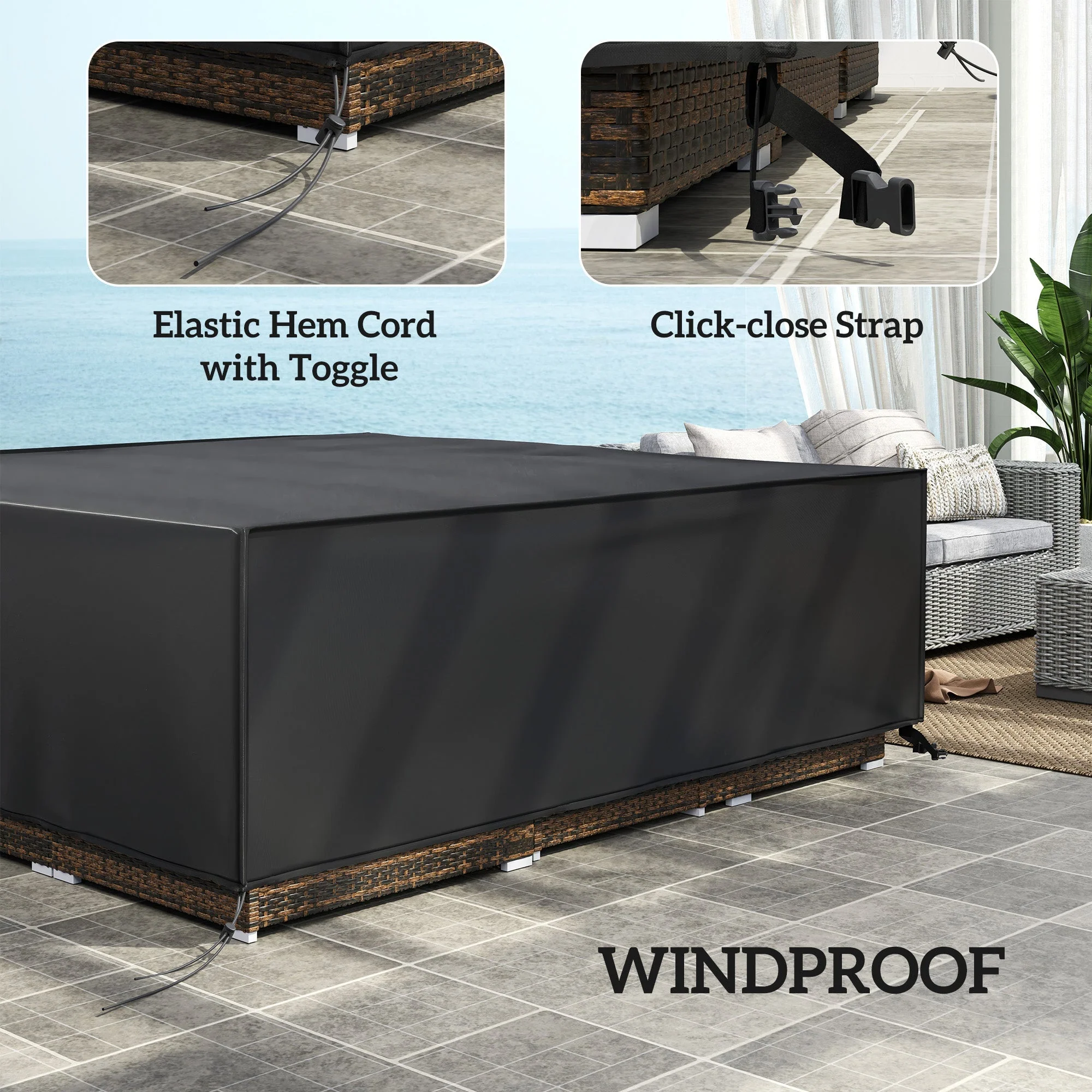 Large Patio Garden Furniture Set Cover Square Waterproof 600D Oxford, Black - Image 5