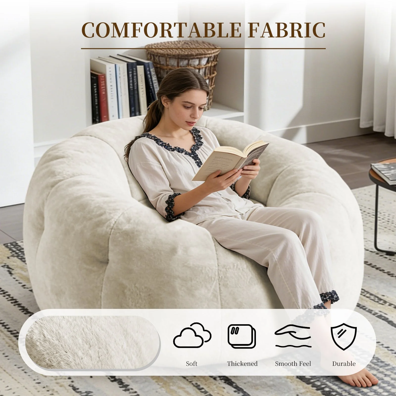 Large Round Bean Bag Lounge Chair, Enhanced Stability for Versatile Relaxation - Image 5