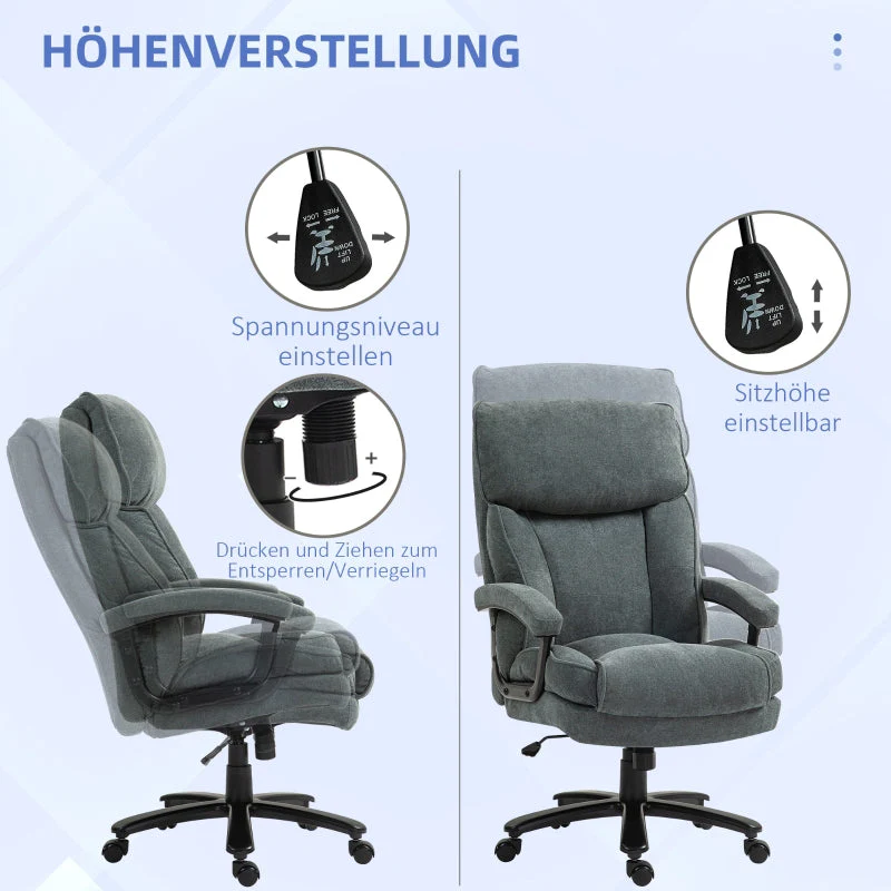 Large Tall Office Chair, 200 kg, Robust, Upholstery, Grey - Image 5