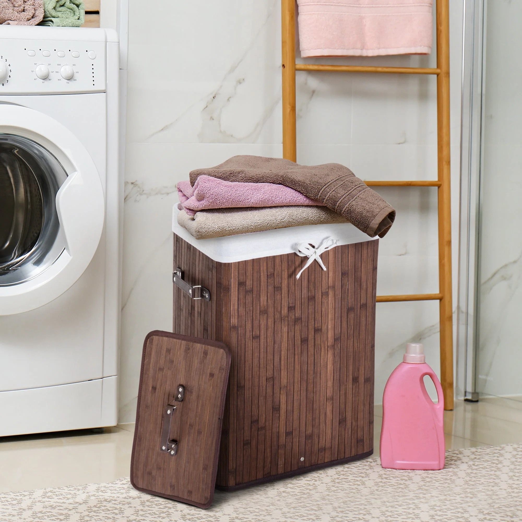 Laundry Basket 72L Foldable Washable Bamboo Dark Brown - Image 2