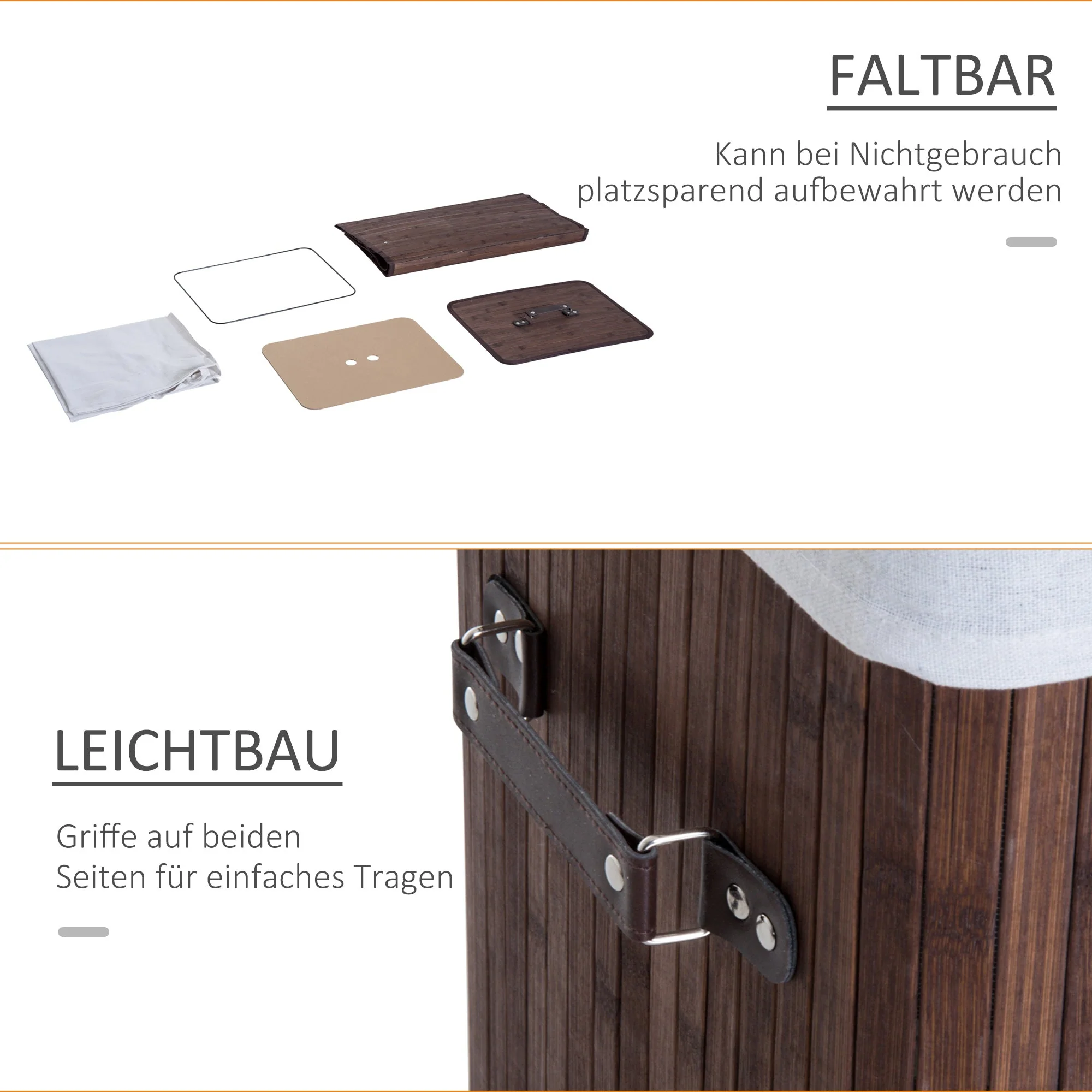 Laundry Basket 72L Foldable Washable Bamboo Dark Brown - Image 4