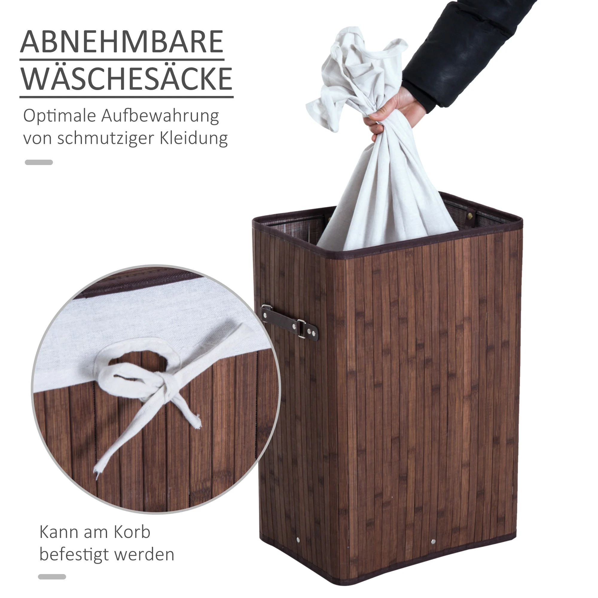 Laundry Basket 72L Foldable Washable Bamboo Dark Brown - Image 5