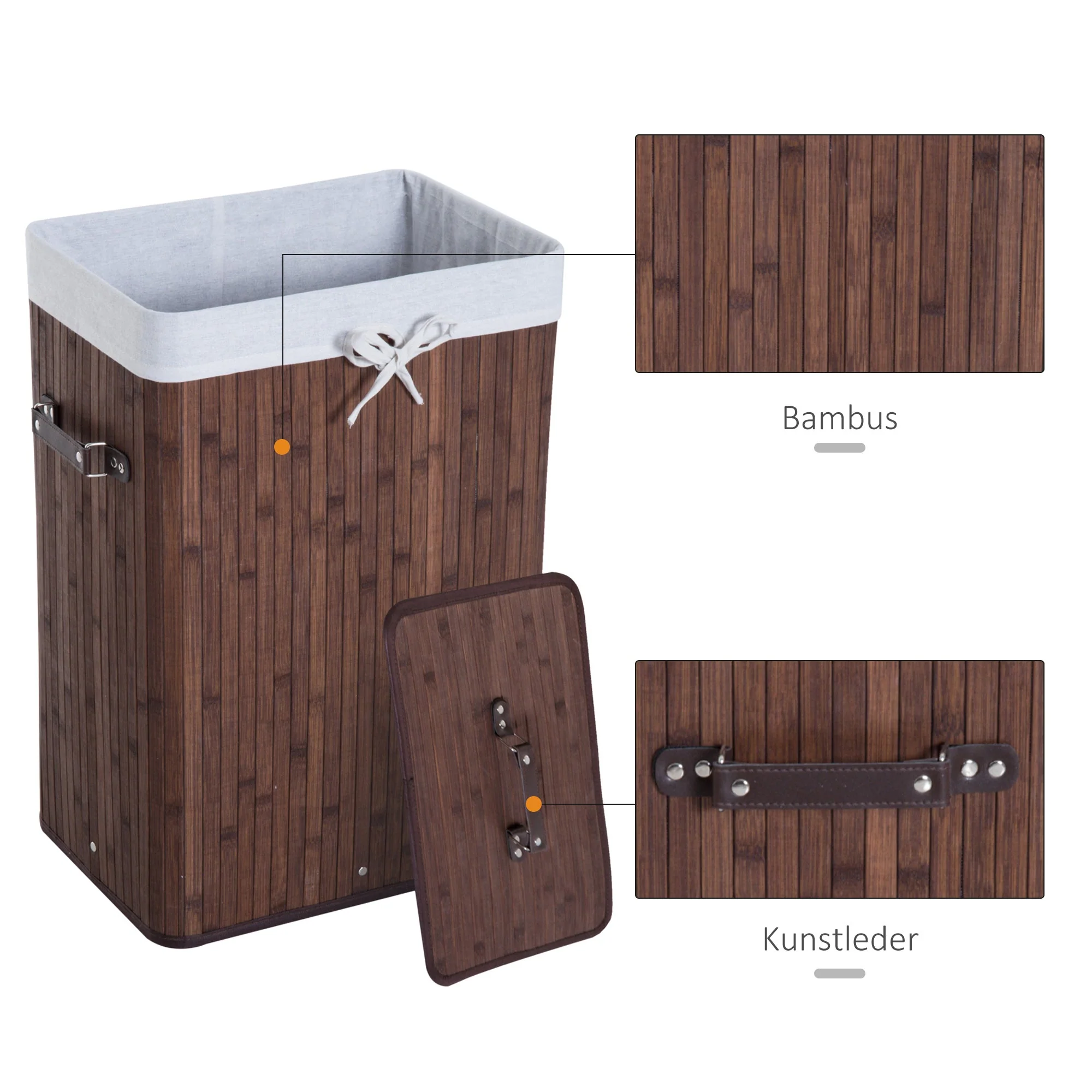 Laundry Basket 72L Foldable Washable Bamboo Dark Brown - Image 6