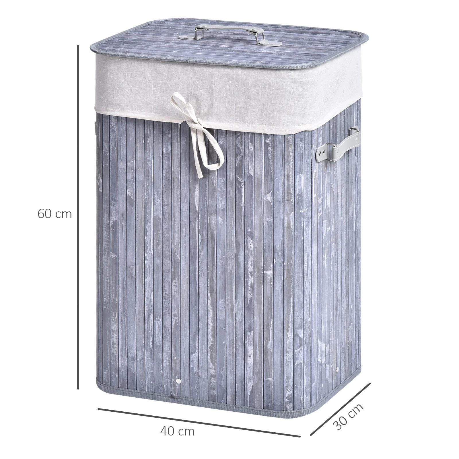 Laundry Basket 72L Foldable with Lid, Bamboo, Grey - Image 3