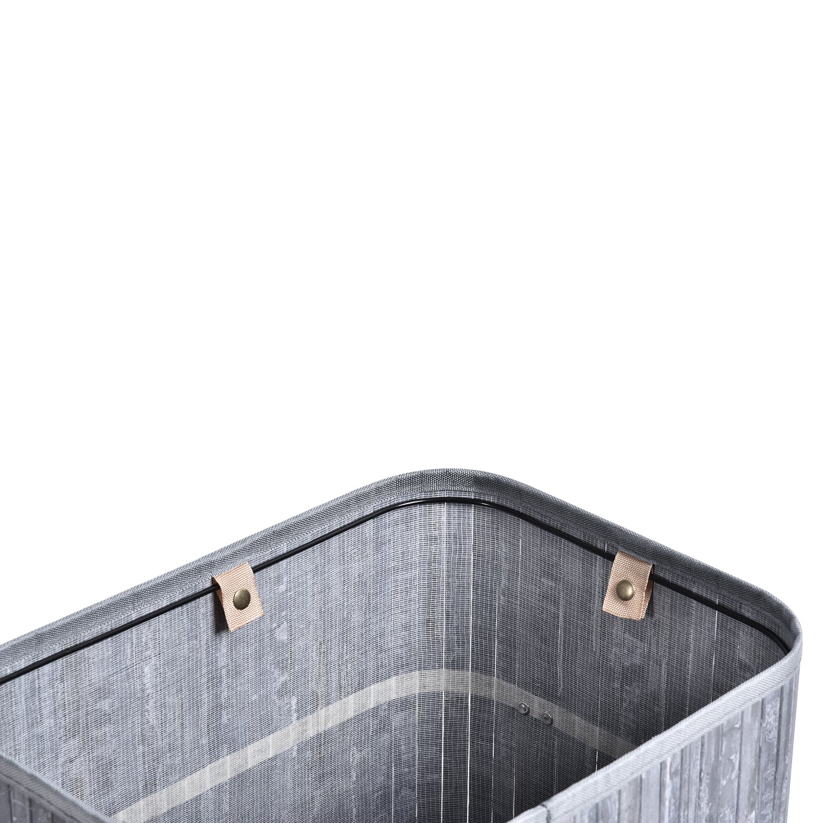 Laundry Basket 72L Foldable with Lid, Bamboo, Grey - Image 7