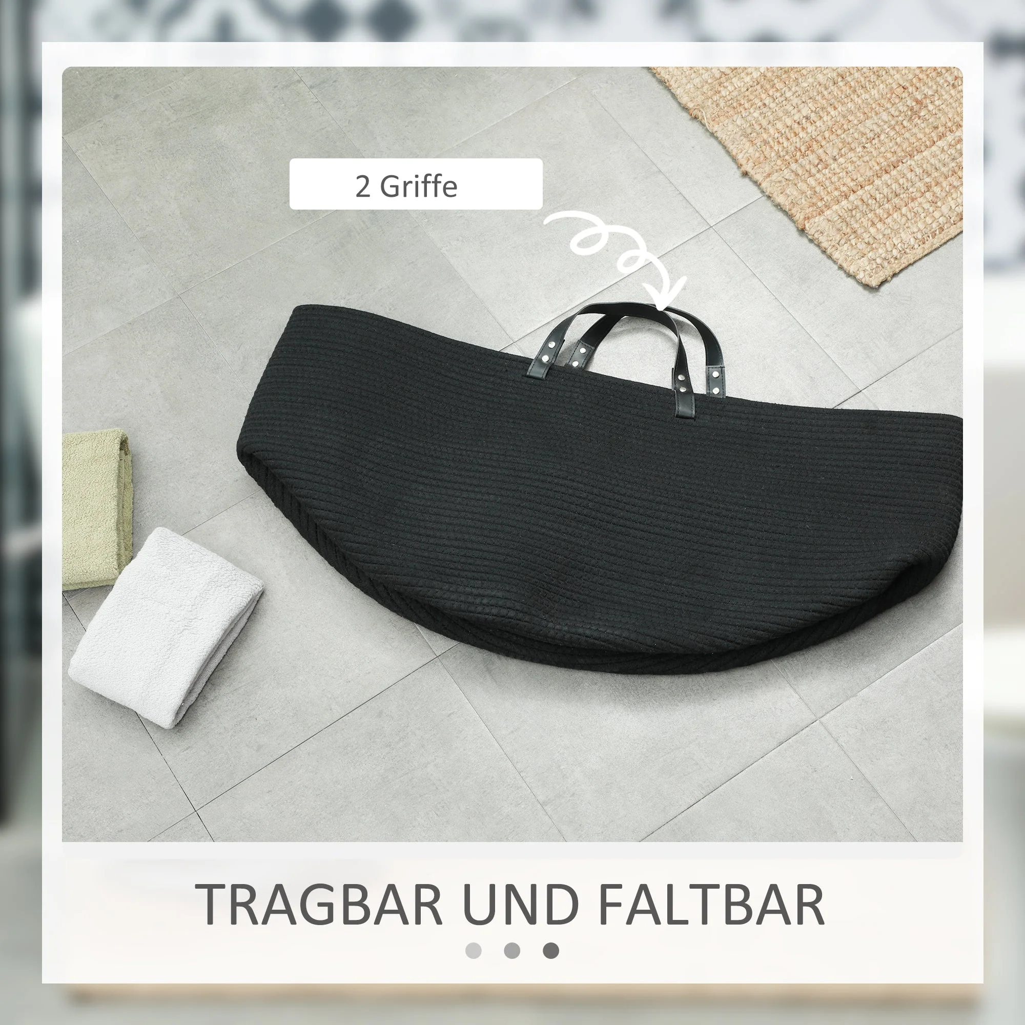 Laundry Basket 88L Foldable with Handle, Black - Image 6